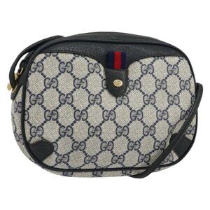Authentic GUCCI GG Supreme Sherry Line Shoulder Bag PVC Navy Red 89 02 066
